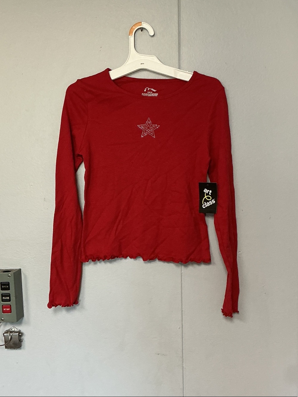 art class Red Long Sleeve Star Rhinestone Cotton Long Sleeve
